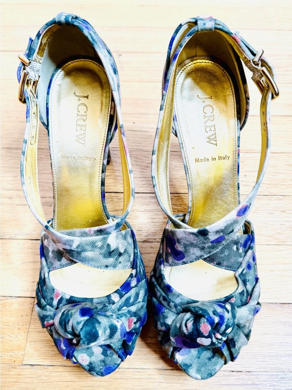 J.Crew Collection Knotted High-Heel Sandals — Watercolor Floral, Made in Italy